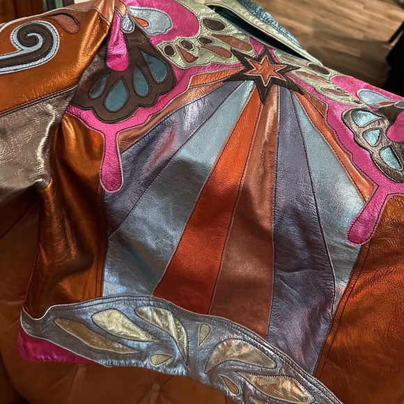 Free People Stars are Psychedelic Metallic Leather Jacket, Multi-color, XL - Picture 2 of 10